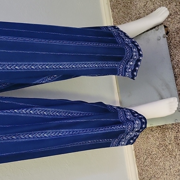 Blue Pattern Striped Wide Leg Waist Tie Lounge Pants - Picture 5 of 7